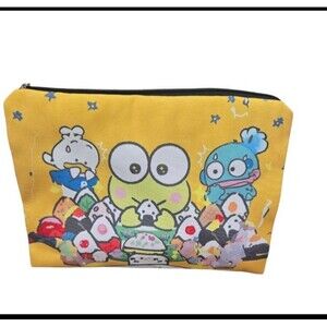 Kawaii Sanrio Characters Yellow Cosmetic Pouch  Keroppi & Friends Rice Ball The